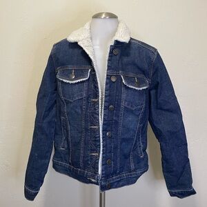 Sonoma Jean Jacket blue denim Sherpa fleece lining snap front size S